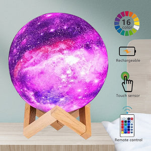 AXOMRFC Moon Lamp, 16 Colors Changing Moon Lamp, USB Rechargeable LED Moon Light with Stand, Remote, Touch Control, Purple(4.7in)