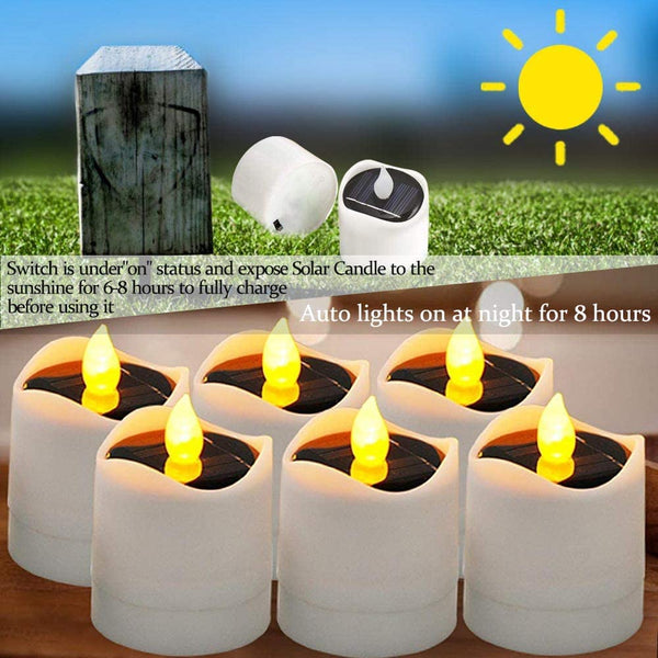 Solar Waterproof Tea Lights Candles,Autbye Warm White Flickering Flameless Electric Candle Lights,Romantic LED Pillar Candle Set for Wedding