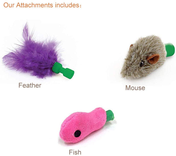 Autbye Pop Play Interactive Cat Toys Cat Training Exercise Funny Play Rotating Attachments Includes One Mouse, One Fish n One Feather