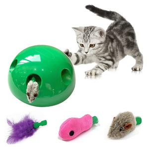 Autbye Pop Play Interactive Cat Toys Cat Training Exercise Funny Play Rotating Attachments Includes One Mouse, One Fish n One Feather