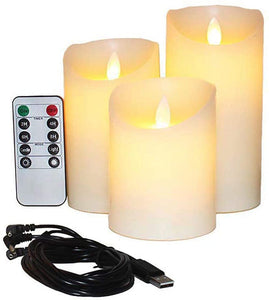 Rechargeable Flameless Candles Electric with Rechargeable Battery Extra Bright Ivory Dripless Real Wax Pillars LED Smart Candle Flickering with 10-Key Remote Control (3 Pack)