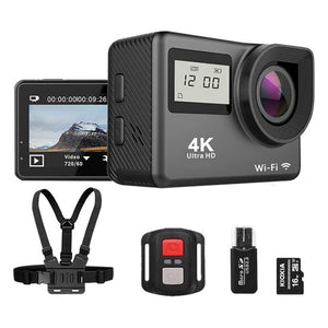 4K Ultra HD Action Camera WiFi Sports Camera Waterproof Remote Control DV Camcorder W/[Strap+TF Card+Card Reader], 170 Degree Wide Angle & D