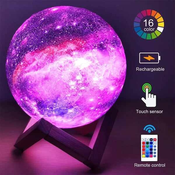 AXOMRFC Moon Lamp, 16 Colors Changing Moon Lamp, USB Rechargeable LED Moon Light with Stand, Remote, Touch Control, Purple(4.7in)
