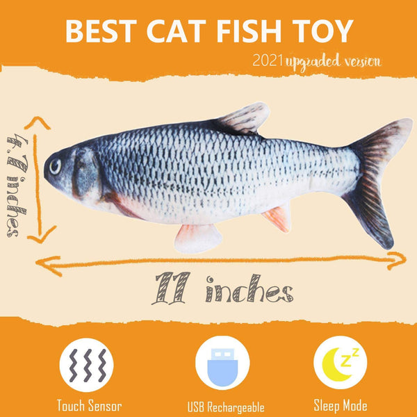 Electric Moving Fish Cat Toy, Kammoy Realistic Plush Simulation Electric Wagging Fish，3 Pcs Cat Toys — Simulation Fish & Feather Tease Ball