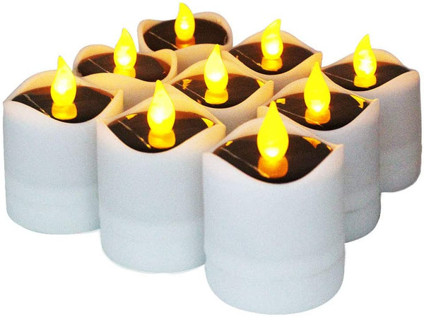Solar Waterproof Tea Lights Candles,Autbye Warm White Flickering Flameless Electric Candle Lights,Romantic LED Pillar Candle Set for Wedding